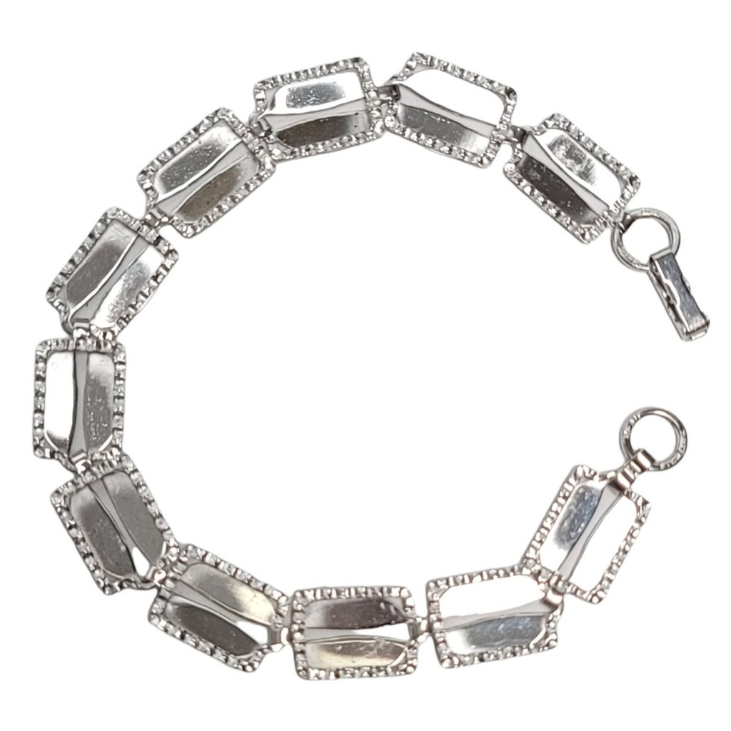 Beau Vintage Sterling Silver Brutalist Oval Square Links Bracelet, Signed 7.25